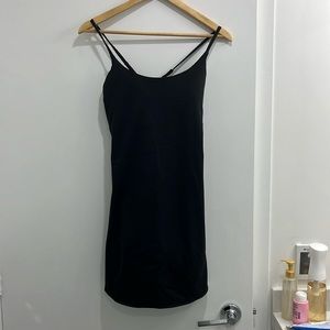 Never worn black criss cross back casual dress with pocket biker shorts